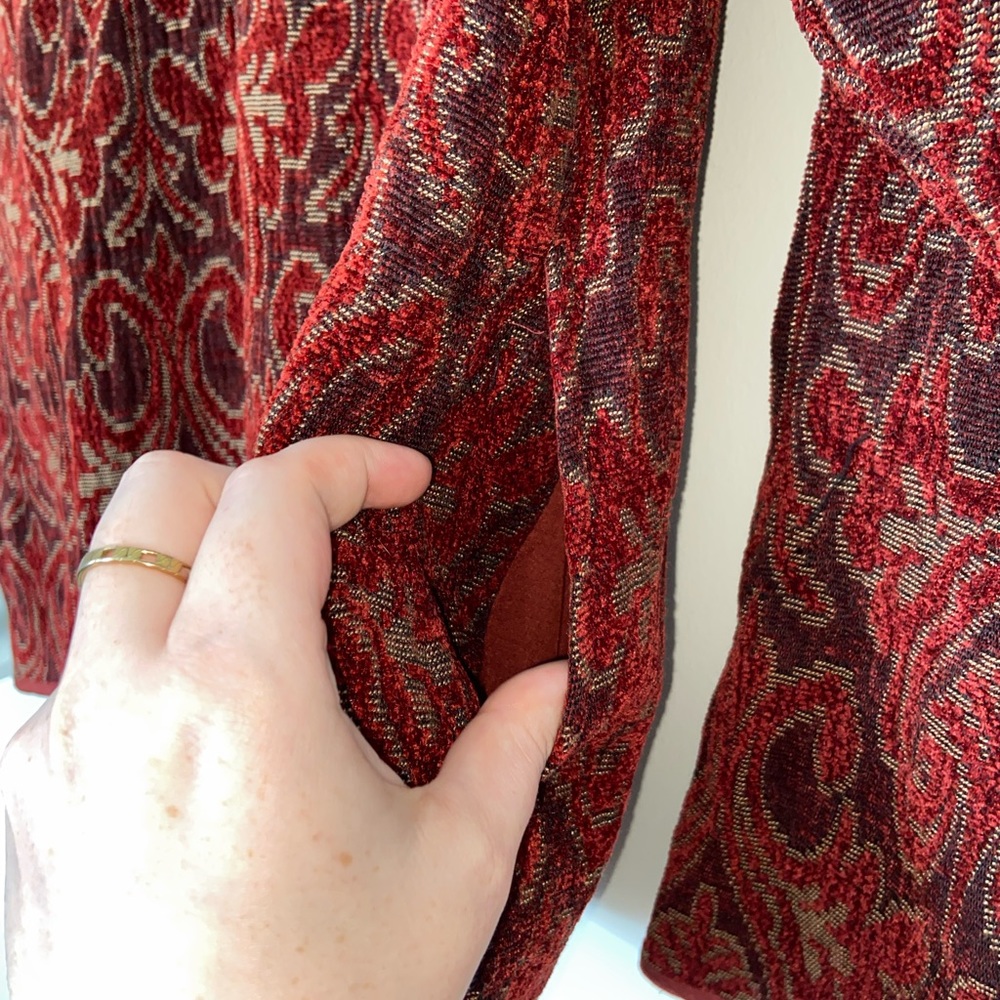 Flashback 90's Vintage Brocade Red Embroidered Buttoned Jacket Size Large - Picture 6 of 10